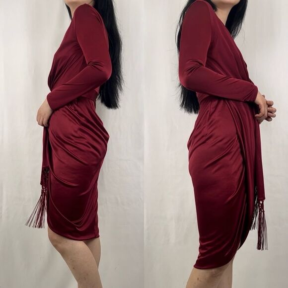 NWOT Altuzarra Target Red Burgundy Long Sleeve Midi Wrap Dress - Picture 3 of 8